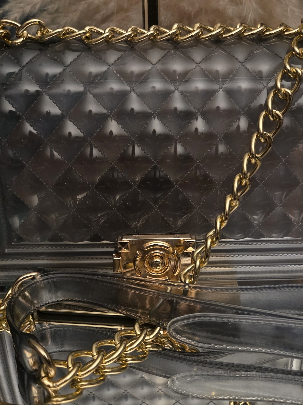 Smoky Transparent Quilted Jelly Chain Bag | Luxe Glam Statement Purse - Picture 5 of 17
